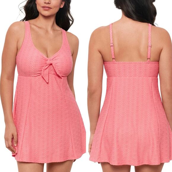 Swim Solutions Geometric One Piece Swim Dress Pink Women’s Plus Size 14 NWT - Picture 1 of 11
